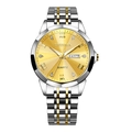 Montre de luxe pour homme bicolore or et argent avec cadran radieux et quartz - Bracelet en Acier Or Cadran Or