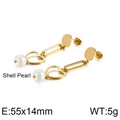 Gold stainless steel heart drop earrings with white shell pearl and geometric elements - Gold (KE88438-KFC)