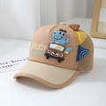 Detail of breathable brown mesh and cute dinosaur motif on khaki kids baseball cap - 52cm (2-5 Years) / Khaki