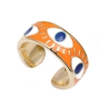 Adjustable gold evil eye ring with colorful enamel inlay in retro bohemian style - Adjustable Open / Orange