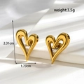 Elegant gold hollow heart earrings with 2.31cm height and 1.73cm width specifications - Hollow Heart Stud Earrings / Gold