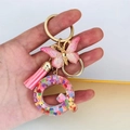 Resin initial Q keychain with pink butterfly, tassel and colorful heart sequins - Butterfly Tassel 8-Shape Buckle / Letter Q