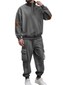 Grijze wafelgebreide tweedelige herenset met poloshirt met lange mouwen en cargo-joggingbroek - S / Grijs+Grijs