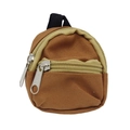 Mini brown canvas backpack keychain coin purse with silver zipper and black hanging loop - Light Brown
