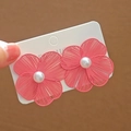Close-up of pink flower earrings with a central pearl and delicate filigree petals - No.87 Coral Pink Hollow Flower (XXX6721)