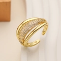 Macro view of 18K gold plated multi-layer geometric ring with sparkling zircon inlays - Adjustable Open / Multi-Layer Pave Style (14364)