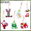 DIY Christmas diamond painting keychain set with Santa and reindeer holiday charms - QC047 (6-Piece Set) Single-Sided