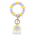 Silicone bead keychain bracelet with yellow, blue, and purple rainbow tassel charm - Yellow