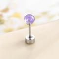 Pendiente de acero de titanio con acabado plateado y piedra preciosa morada redonda - Púrpura (Pieza Única) / Morado