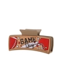 Detail showing high-quality football patterns and Game Day text on brown hair claw - Game Day Claw Shape