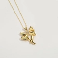 Collier doré avec pendentif nœud, oxydes de zirconium et perles en émail coloré - Noeud Zircon Blanc Or