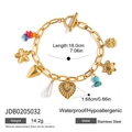 Bracciale con ciondoli in acciaio inossidabile dorato con fiori, cuori e perline turchesi - Stile Ciondolo Perlato Fiore Cuore (JDB0205032)