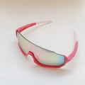 Pink sporty cycling sunglasses for kids with rainbow mirrored lens and aerodynamic frame - Pink Frame Pink Mirror