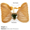 Bracelet doré en maille avec strass coeur vert et motif papillon brillant en acier inox - vert olive