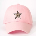 Pink baseball cap featuring a leopard print star patch and adjustable curved brim - Light Pink