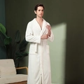 Peignoir homme blanc en flanelle épaisse avec col gaufré et poches pour l'hiver - M / Blanc