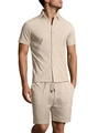 Ensemble d'été beige pour homme avec chemise à manches courtes et short en jacquard - S / Kaki