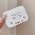 Set di orecchini a lobo in zircone scintillante con forme geometriche e cuori colorati - Forme Miste / Multicolore / Set di 6