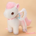 Weißes Einhorn Plüschtier mit rosa Mähne und bunt bestickten Herzflügeln - 13cm Anhänger