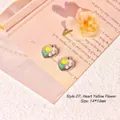 Silver heart pendant with yellow enamel flowers and white pearls for DIY jewelry - Style 07 Heart Yellow Flower