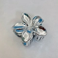Silver metallic frangipani flower hair claw clip with a polished mirror finish - 8x7x4cm / Electroplated Silver