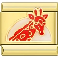 Modular stainless steel bracelet charm with golden frame and red enamel giraffe - 0003-white Background With Giraffe And Gold