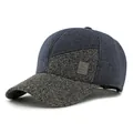 Winter baseball cap in navy blue and heather grey with ear protection and leather patch - Adjustable / Navy Blue