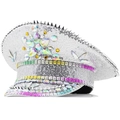 Gorra de capitán con lentejuelas plateadas y diamantes de colores para despedidas - Ajustable / Plata Holográfica