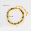 Classic 18K gold plated stainless steel Cuban link bracelet with size dimensions - 6.2mm Cuban Link Style (JDB201047-2)