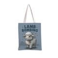 Détail d'un sac cabas en toile blanche avec motif agneau mignon et étoiles bleues - Blanc Lamb Bombing (jiayingstd113)