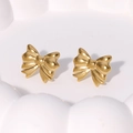 Elegante 18K vergoldete Edelstahl-Ohrstecker in Schleifenform mit poliertem Finish - Gold