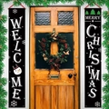 Set di striscioni natalizi per porta con scritta Merry Christmas, pupazzo di neve e neve - Stile 01 (Nero Welcome/Merry Christmas)