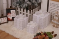 Three-piece set of white Christmas gift boxes with silver snowflakes and white ribbons - White Velvet Snowflake Christmas Gift Box
