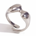Polished silver stainless steel open ring with an irregular abstract design - Adjustable Liquid Metal Ring - Silver