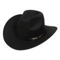 Classic black felt western cowboy hat featuring a leather band with gold buckle accent - M (56-58cm) / Black (169-C)