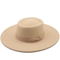 Chapeau canotier classique en feutre de laine beige avec large bord et ruban décoratif - Taille Unique 58cm / Crème