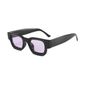 Retro-Sonnenbrille mit dickem schwarzem Rahmen und hellvioletten transparenten Gläsern - Schwarzer Rahmen lila Gläser