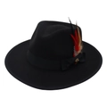 Cappello fedora nero in feltro con nastro di raso e decorazione di piume colorate - Stile Piuma Fiocco Raso Nero / Nero (Stile 1)