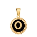 18K gold plated pendant featuring black enamel and letter O with beaded edge detail - Letter O