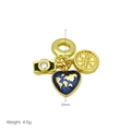 Travel theme gold pendant with camera, compass and blue heart map charms, 28mm height - Camera/Compass/Heart Map