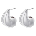 Macro detail of silver geometric water drop earrings with a polished mirror finish - Teardrop / VE1098 White Gold