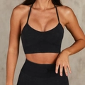 Schwarzes nahtloses Yoga-Set für Damen mit schmalem Sport-BH und hoher Fitness-Leggings - S / Schwarzer BH