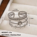Adjustable silver stainless steel ring with four-layer bead bands and star motif - Multi-layer Star 587 / Steel