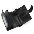 Three-fold black genuine leather wallet with multiple card slots and clear ID window - 6001 Style / Black Oil Leather