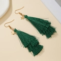 Detailed view of handmade green tassel earrings with gold star pendants and silk thread - D1903-1 (Green Star Tassel)