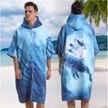 Quick-dry blue hooded surfing robe with gradient whale print and front zipper closure - One Size / Zipper Style - Moon Whale