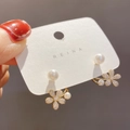 Elegant gold tulip pearl earrings with sparkling zircon accents and two-way wear design - ER767-01-Pearl Flower