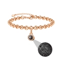 Rose gold chain bracelet with circular projection stone and white zircon circle detail - Rose Gold