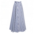 Detailed view of high-waist A-line long skirt with blue and white vertical stripes - One Size / Blue White Stripe Maxi Skirt