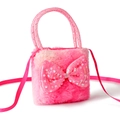 Pink plush rabbit-themed handbag for girls with a sequined bow and crossbody strap - Bow - Rose Red Strap